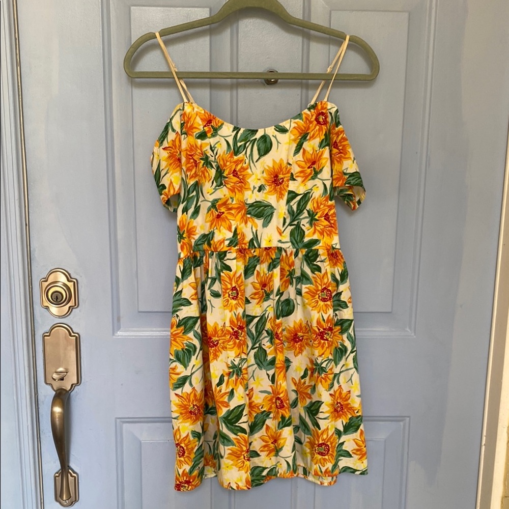 Sunflower, off the shoulder mini dress